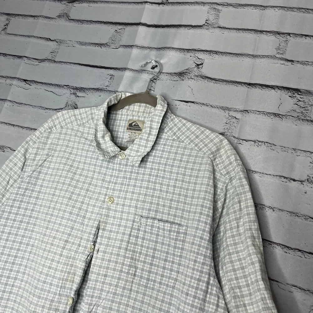 Quiksilver Gray & White Plaid Button‑Up Shirt Sz XL Surfer Streetwear Casual Y2K - Picture 6 of 13